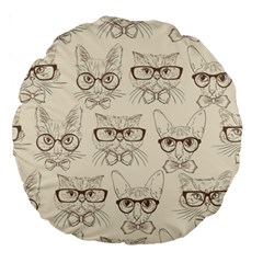 Seamless Pattern Hand Drawn Cats With Hipster Accessories Large 18  Premium Round Cushions by Vaneshart