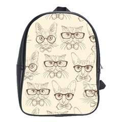 Seamless Pattern Hand Drawn Cats With Hipster Accessories School Bag (xl) by Vaneshart