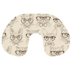 Seamless Pattern Hand Drawn Cats With Hipster Accessories Travel Neck Pillow by Vaneshart