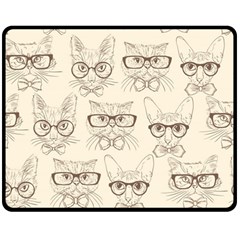 Seamless Pattern Hand Drawn Cats With Hipster Accessories Double Sided Fleece Blanket (medium)  by Vaneshart