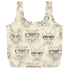 Seamless Pattern Hand Drawn Cats With Hipster Accessories Full Print Recycle Bag (xl) by Vaneshart