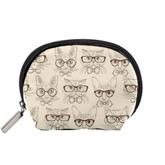 Seamless Pattern Hand Drawn Cats With Hipster Accessories Accessory Pouch (small) by Vaneshart