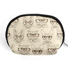 Seamless Pattern Hand Drawn Cats With Hipster Accessories Accessory Pouch (medium) by Vaneshart