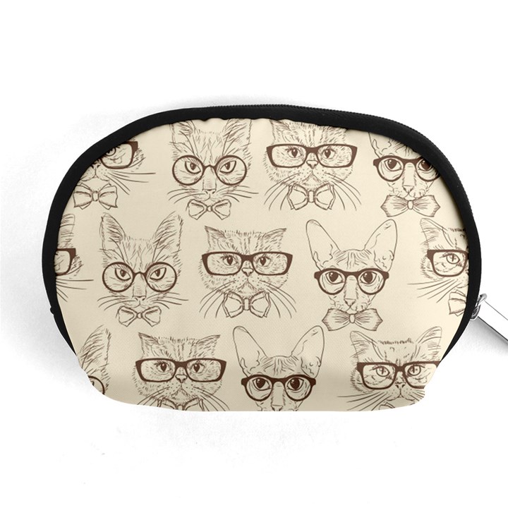 Seamless Pattern Hand Drawn Cats With Hipster Accessories Accessory Pouch (Medium)