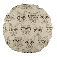 Seamless Pattern Hand Drawn Cats With Hipster Accessories Large 18  Premium Flano Round Cushions by Vaneshart