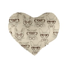 Seamless Pattern Hand Drawn Cats With Hipster Accessories Standard 16  Premium Flano Heart Shape Cushions by Vaneshart