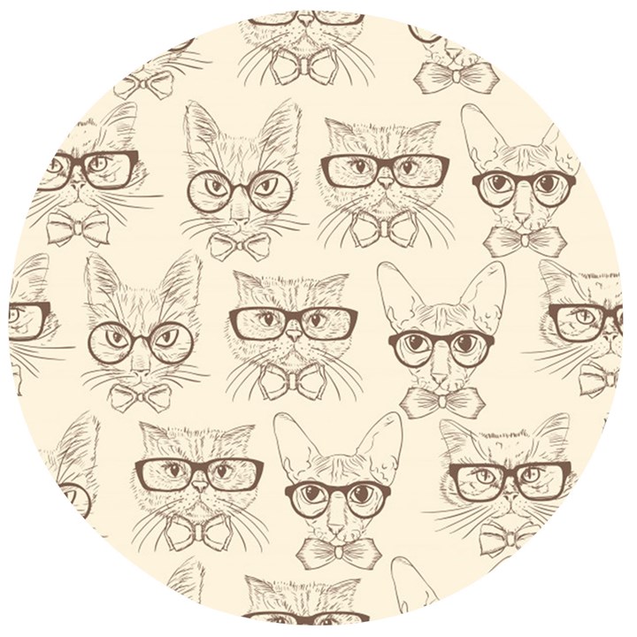 Seamless Pattern Hand Drawn Cats With Hipster Accessories Wooden Bottle Opener (Round)