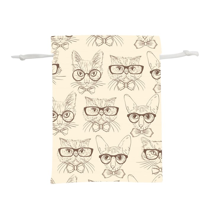 Seamless Pattern Hand Drawn Cats With Hipster Accessories Lightweight Drawstring Pouch (M)