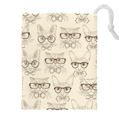 Seamless Pattern Hand Drawn Cats With Hipster Accessories Drawstring Pouch (4xl) by Vaneshart