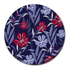 Abstract Seamless Pattern With Colorful Tropical Leaves Flowers Purple Round Mousepads by Vaneshart