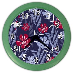 Abstract Seamless Pattern With Colorful Tropical Leaves Flowers Purple Color Wall Clock by Vaneshart