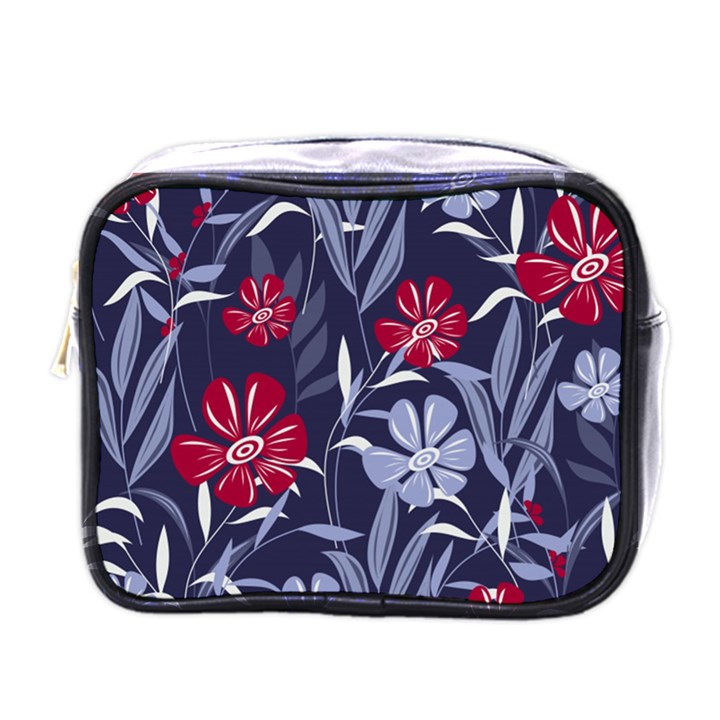 Abstract Seamless Pattern With Colorful Tropical Leaves Flowers Purple Mini Toiletries Bag (One Side)