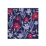 Abstract Seamless Pattern With Colorful Tropical Leaves Flowers Purple Satin Bandana Scarf Front