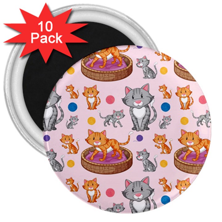 Cat Seamless Pattern 3  Magnets (10 pack) 