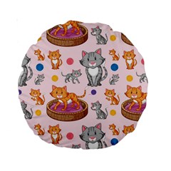 Cat Seamless Pattern Standard 15  Premium Round Cushions by Vaneshart