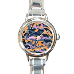 Camouflage Background Textile Uniform Seamless Pattern Round Italian Charm Watch by Vaneshart