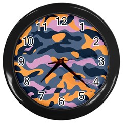 Camouflage Background Textile Uniform Seamless Pattern Wall Clock (black) by Vaneshart