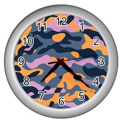 Camouflage Background Textile Uniform Seamless Pattern Wall Clock (silver) by Vaneshart