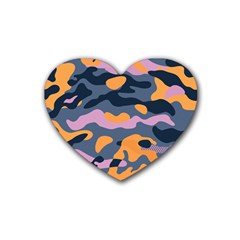 Camouflage Background Textile Uniform Seamless Pattern Rubber Coaster (heart) 