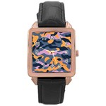 Camouflage Background Textile Uniform Seamless Pattern Rose Gold Leather Watch  Front