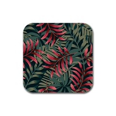 Trending Abstract Seamless Pattern With Colorful Tropical Leaves Plants Green Rubber Square Coaster (4 Pack)  by Vaneshart