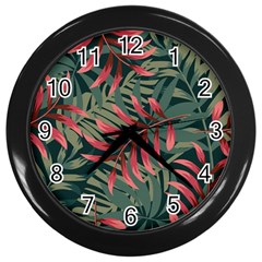 Trending Abstract Seamless Pattern With Colorful Tropical Leaves Plants Green Wall Clock (black) by Vaneshart