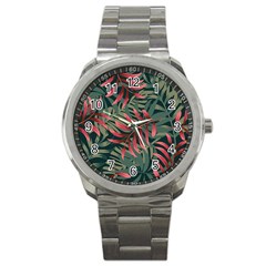 Trending Abstract Seamless Pattern With Colorful Tropical Leaves Plants Green Sport Metal Watch by Vaneshart