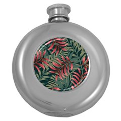 Trending Abstract Seamless Pattern With Colorful Tropical Leaves Plants Green Round Hip Flask (5 Oz)