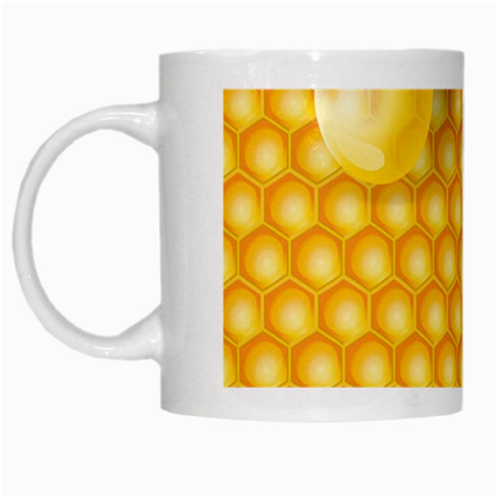 Abstract Honeycomb Background With Realistic Transparent Honey Drop White Mugs