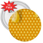 Abstract Honeycomb Background With Realistic Transparent Honey Drop 3  Buttons (10 pack)  Front