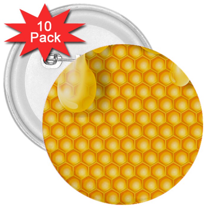 Abstract Honeycomb Background With Realistic Transparent Honey Drop 3  Buttons (10 pack) 