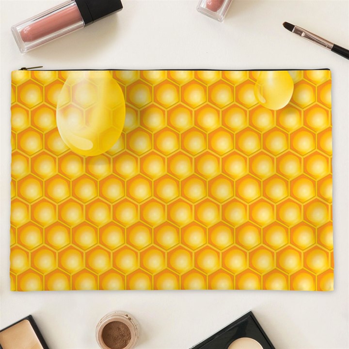 Abstract Honeycomb Background With Realistic Transparent Honey Drop Cosmetic Bag (XXL)