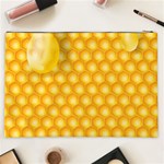 Abstract Honeycomb Background With Realistic Transparent Honey Drop Cosmetic Bag (XXL) Back