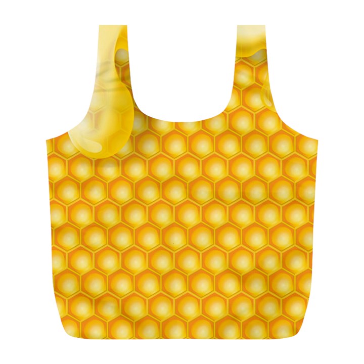 Abstract Honeycomb Background With Realistic Transparent Honey Drop Full Print Recycle Bag (L)