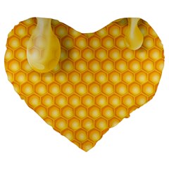 Abstract Honeycomb Background With Realistic Transparent Honey Drop Large 19  Premium Flano Heart Shape Cushions by Vaneshart