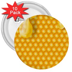 Abstract Honeycomb Background With Realistic Transparent Honey Drop 3  Buttons (10 Pack)  by Vaneshart