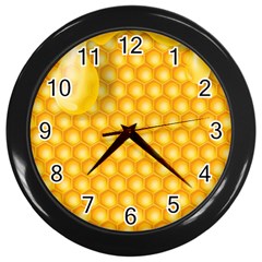 Abstract Honeycomb Background With Realistic Transparent Honey Drop Wall Clock (black) by Vaneshart