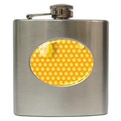 Abstract Honeycomb Background With Realistic Transparent Honey Drop Hip Flask (6 Oz) by Vaneshart