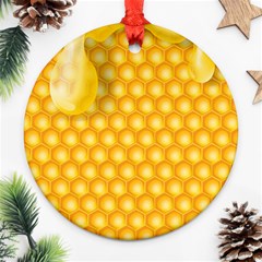 Abstract Honeycomb Background With Realistic Transparent Honey Drop Round Ornament (two Sides) by Vaneshart