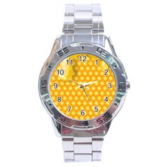 Abstract Honeycomb Background With Realistic Transparent Honey Drop Stainless Steel Analogue Watch by Vaneshart