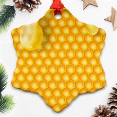 Abstract Honeycomb Background With Realistic Transparent Honey Drop Snowflake Ornament (two Sides) by Vaneshart