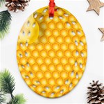 Abstract Honeycomb Background With Realistic Transparent Honey Drop Oval Filigree Ornament (Two Sides) Front