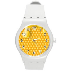 Abstract Honeycomb Background With Realistic Transparent Honey Drop Round Plastic Sport Watch (m) by Vaneshart