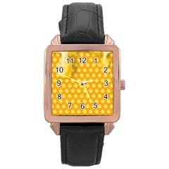 Abstract Honeycomb Background With Realistic Transparent Honey Drop Rose Gold Leather Watch  by Vaneshart