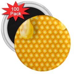 Abstract Honeycomb Background With Realistic Transparent Honey Drop 3  Magnets (100 Pack) by Vaneshart