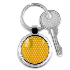 Abstract Honeycomb Background With Realistic Transparent Honey Drop Key Chain (round) by Vaneshart