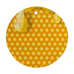 Abstract Honeycomb Background With Realistic Transparent Honey Drop Round Ornament (two Sides) by Vaneshart