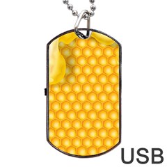 Abstract Honeycomb Background With Realistic Transparent Honey Drop Dog Tag Usb Flash (one Side) by Vaneshart