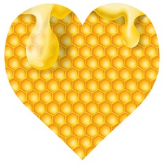 Abstract Honeycomb Background With Realistic Transparent Honey Drop Wooden Puzzle Heart by Vaneshart