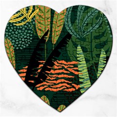 Abstract Seamless Pattern With Tropical Leaves Jigsaw Puzzle (heart) by Vaneshart